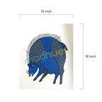 Blue Wild Boar Gond Art Painting on Paper