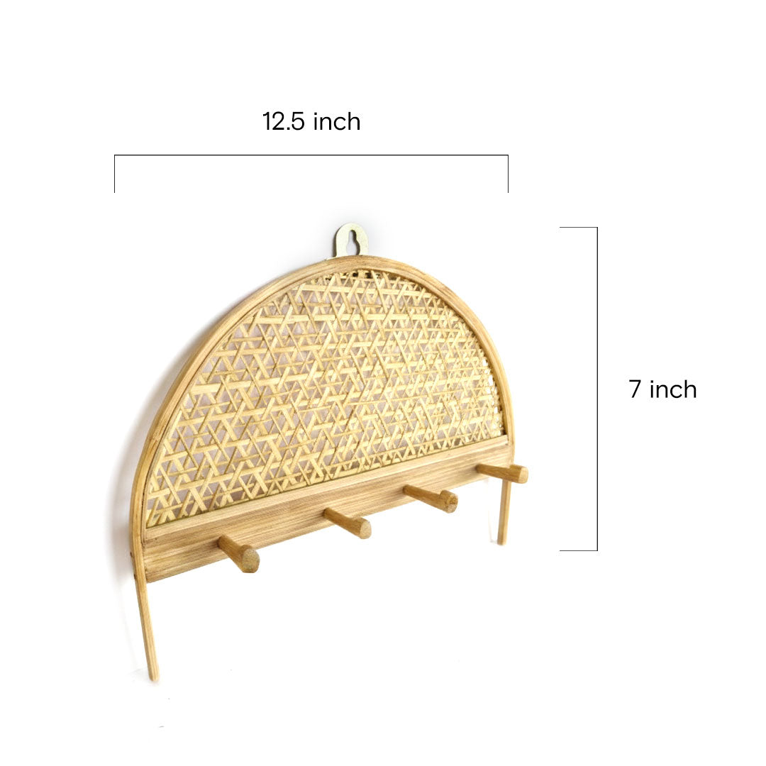 Half Moon Woven Rattan Wall Rack with 4 Hooks