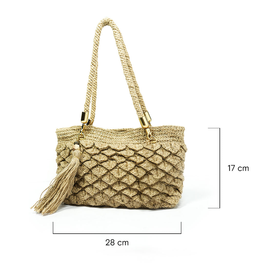 Jute Woven Handbag with Tassel & Rope Handles