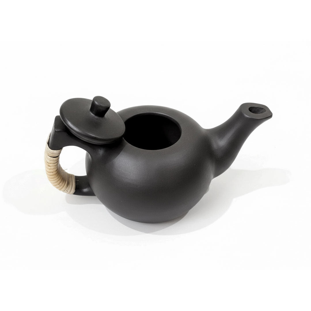Authentic Longpi Black Pottery Teapot with Woven Handle