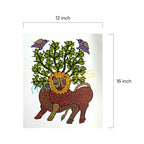 Lion and Tree Gond Art Painting - Handmade Folk Art on Paper