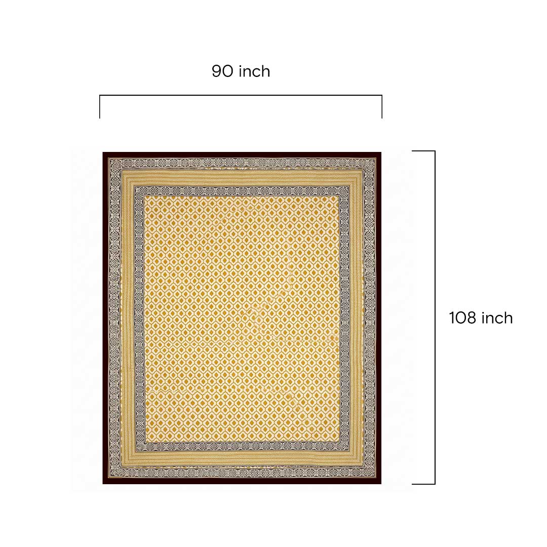 Mustard Yellow Block Printed Vegetable Dye Bedsheet