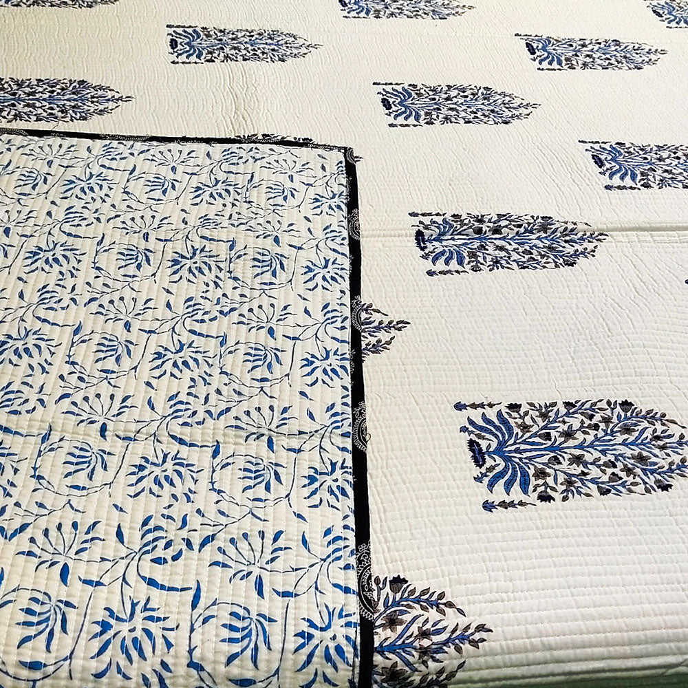 Indigo Floral Buti Block Print Blanket