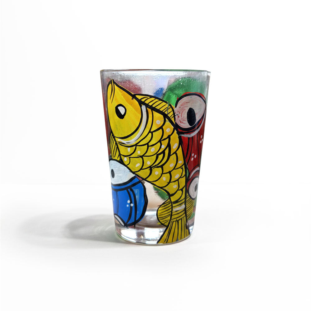 Hand-Painted Bengal Pattachitra Glass Tumbler - Traditional Folk Art Decor - Madhues