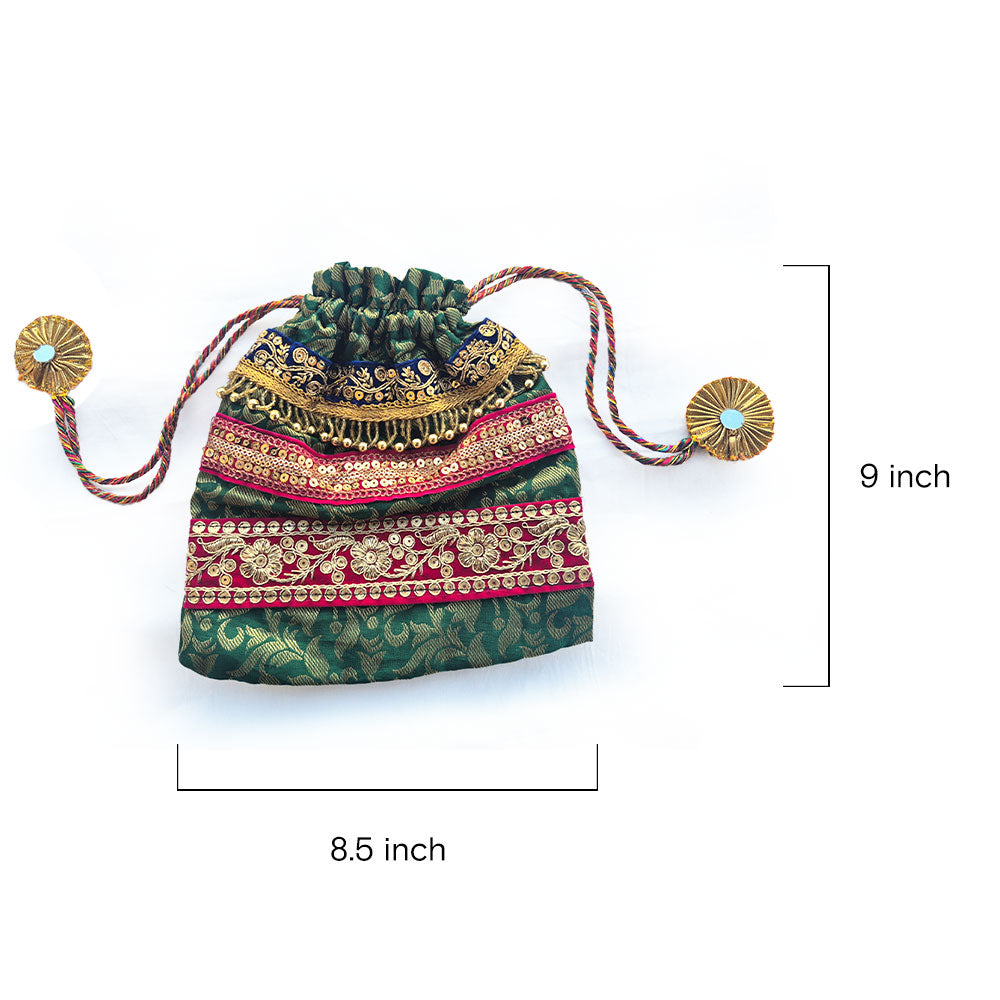 Royal Green and Blue Embroidered Potli Bag