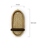Oval Rattan Webbing and Dark Wood Wall Shelf