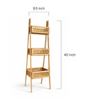 Bamboo ladder shelf with dimensions on a white background