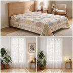 Handcrafted Appliqué Bedsheet & Cutwork Sheer Curtain Set
