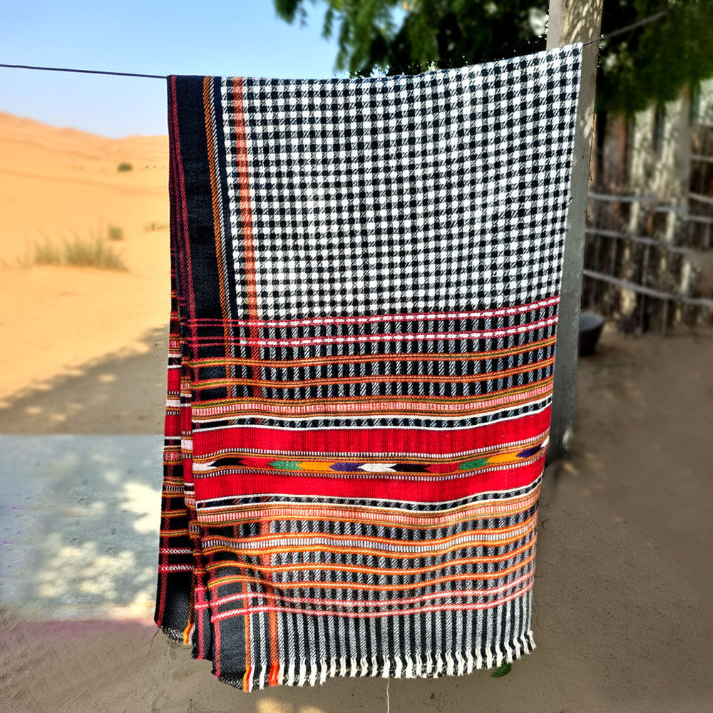 Monochrome Check & Heritage Pattu Handwoven Shawl