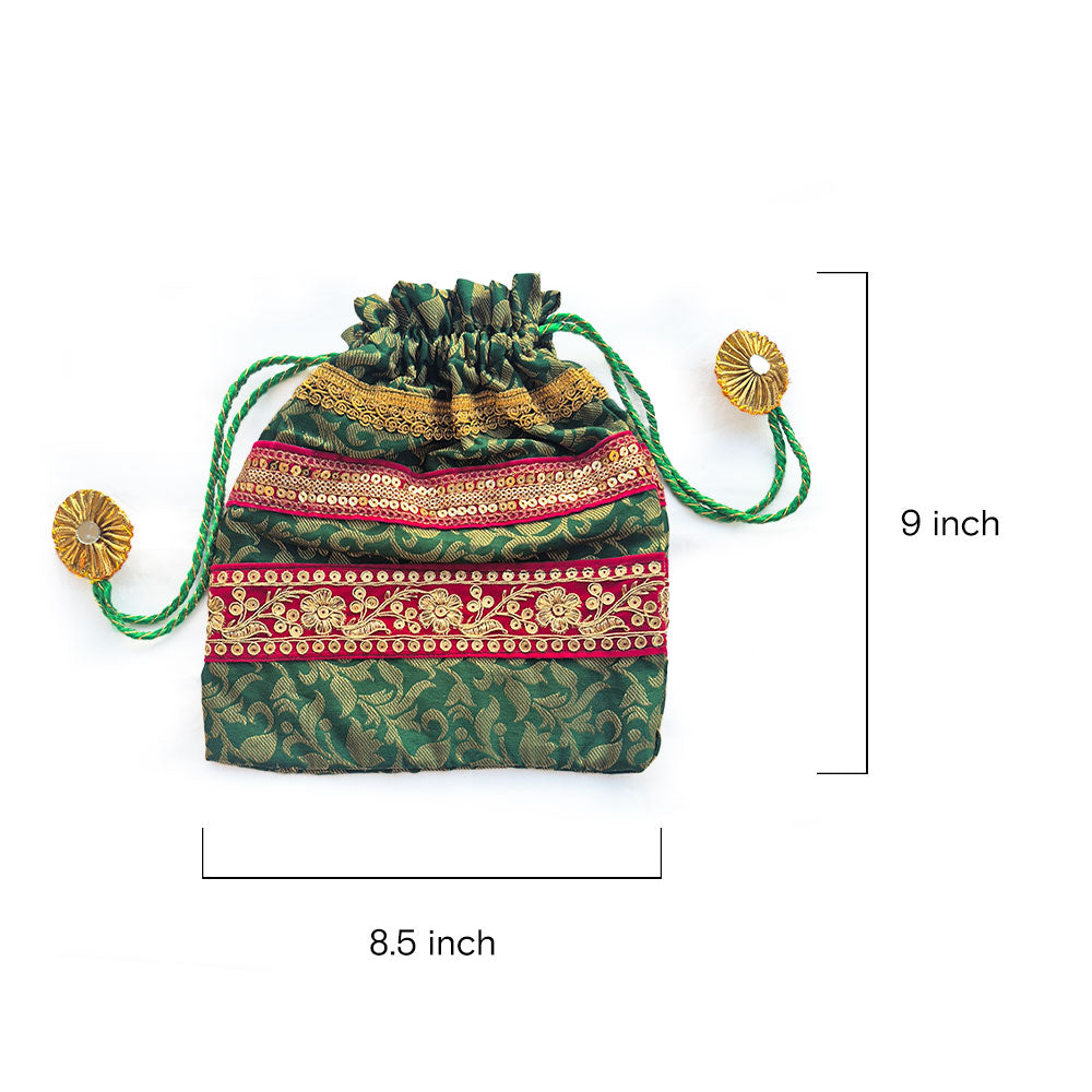 Emerald Bloom Gold Zari Potli Bag