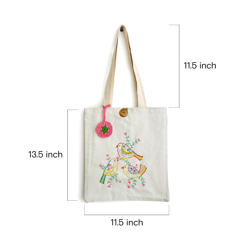 Trio of Tweets Embroidered Tote - Madhues