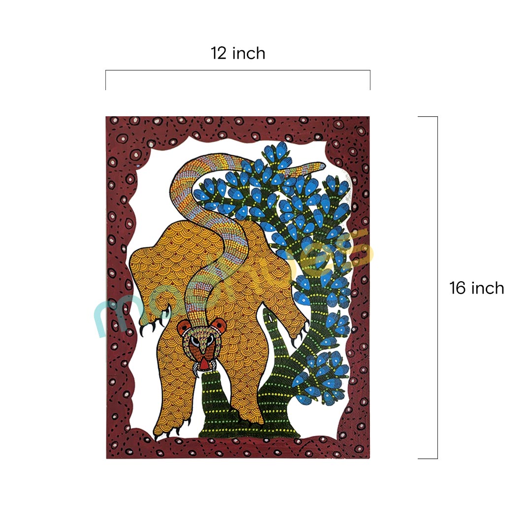 Tiger in the Wild Gond Art Hand-painted Paper Painting