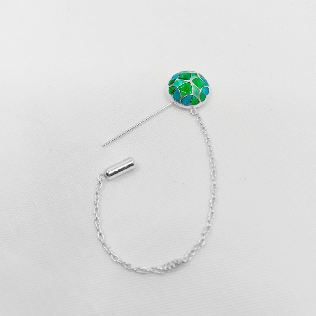 Handcrafted Mosaic Lapel Pin in Emerald Green and Azure Blue