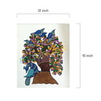 Gond Art Tree and Birds - Hand-Painted Paper Art