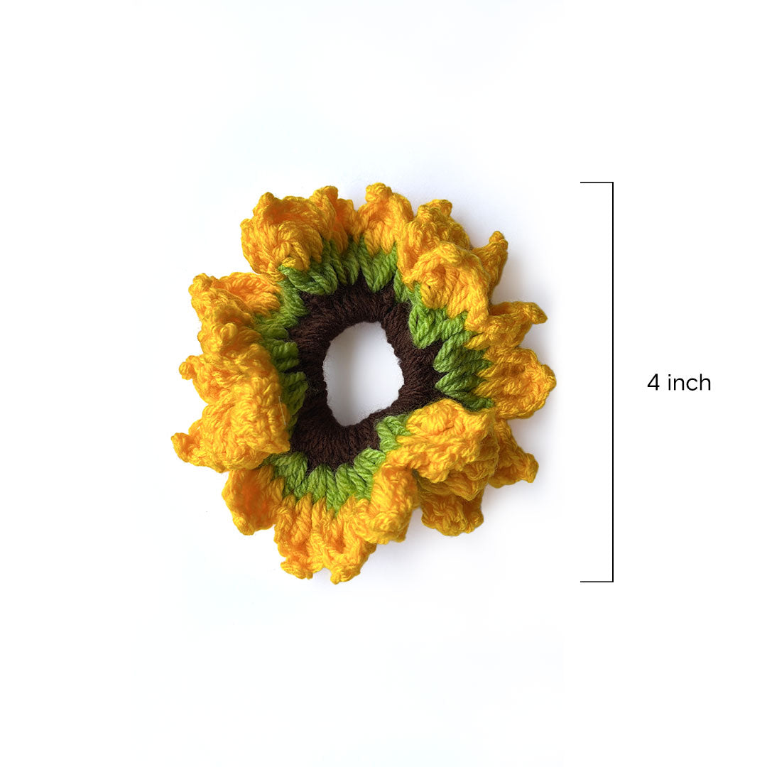 Artisan Crocheted Sunflower Scrunchie - Unique Hair Accessory