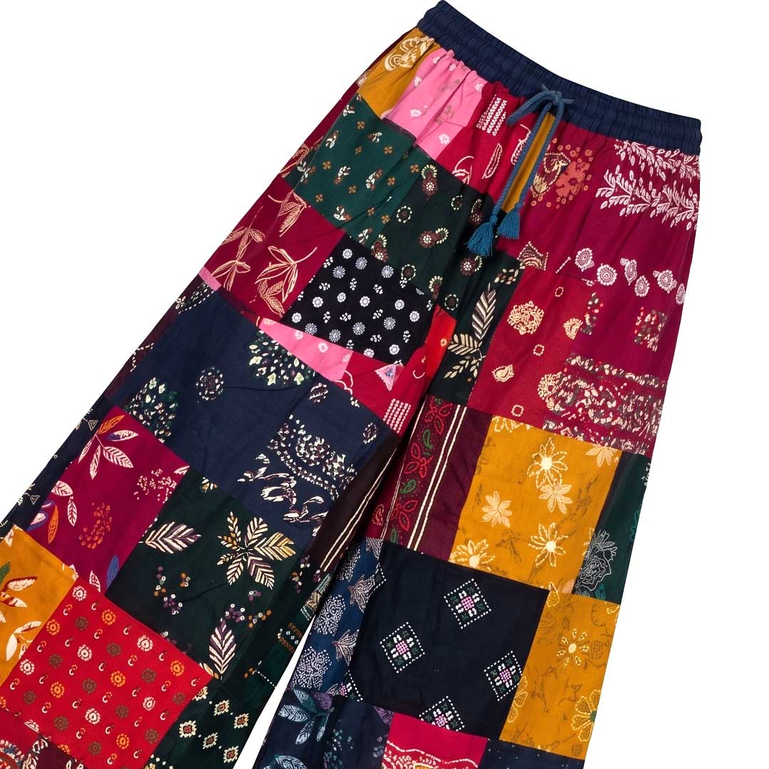 Boho Artisan Patchwork Cotton Wide Leg Palazzo Pants