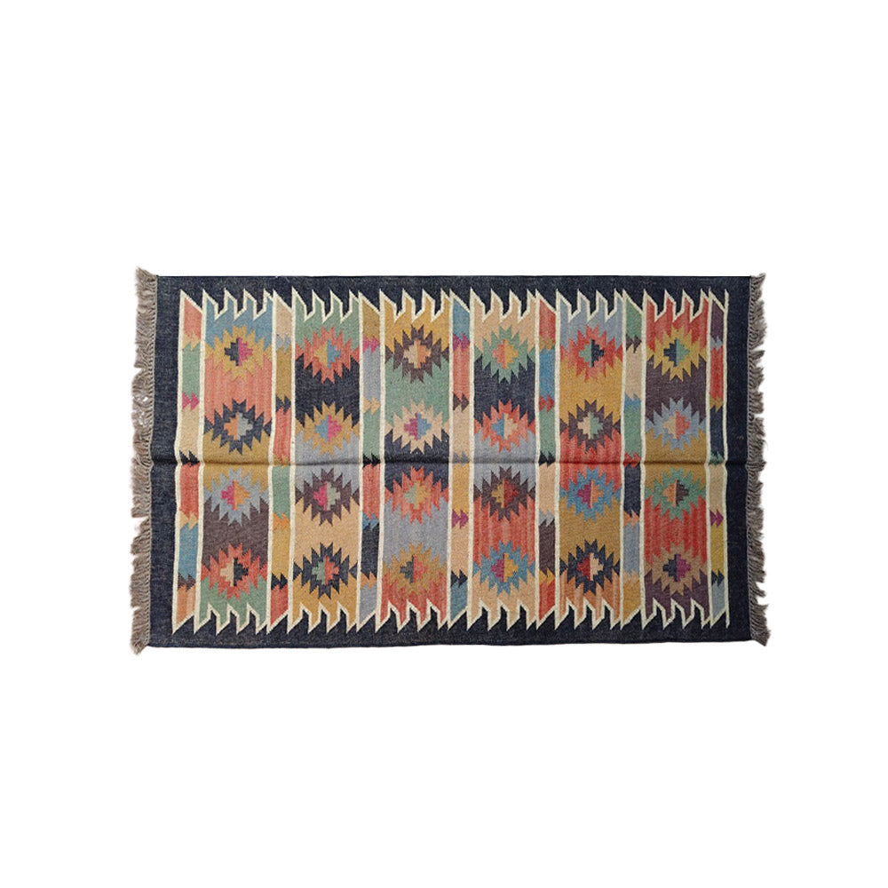 Colorful Geometric Handwoven Durrie Rug - Boho Accent