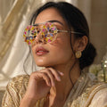 Artisanal Stained Glass Inspired Round Silver Sunglasses