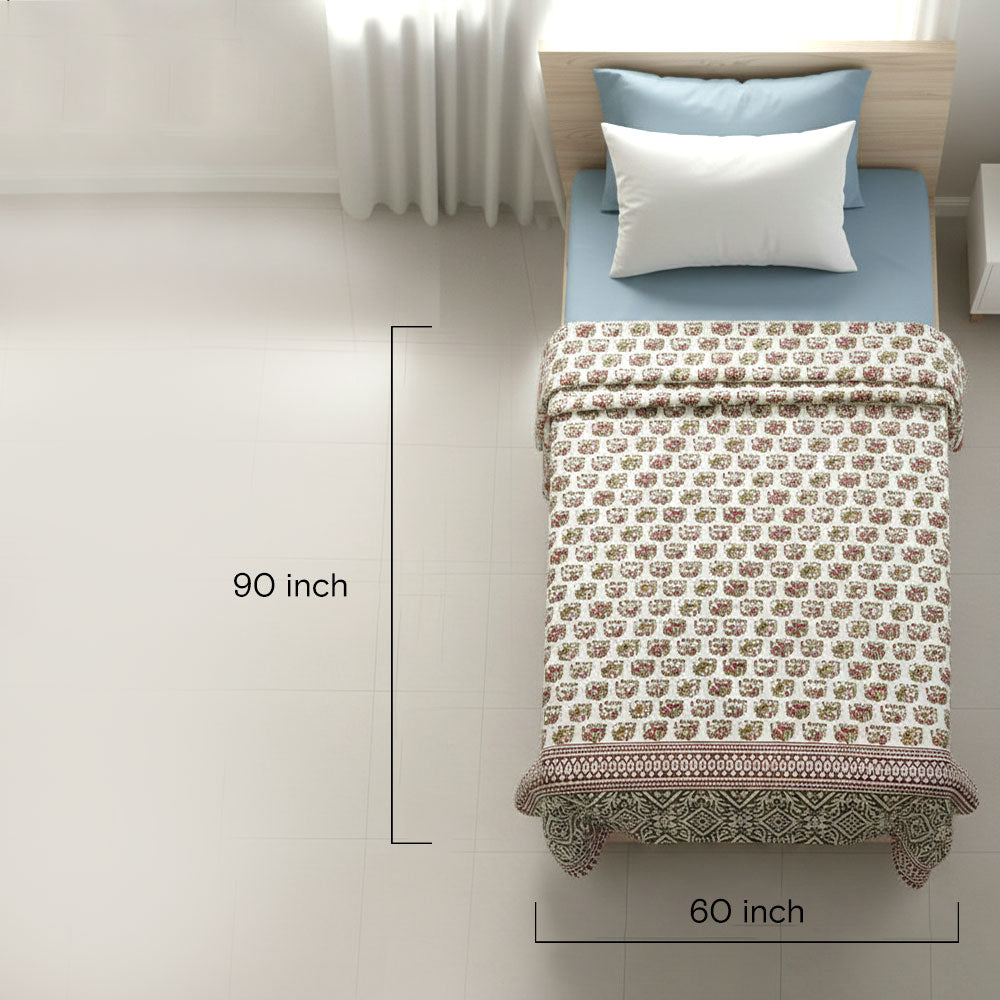 Maroon & Olive Bagru  Elephant Print Bedsheet