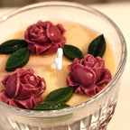 Elegant Rose & Leaf Scented Candle in Glass Pedestal