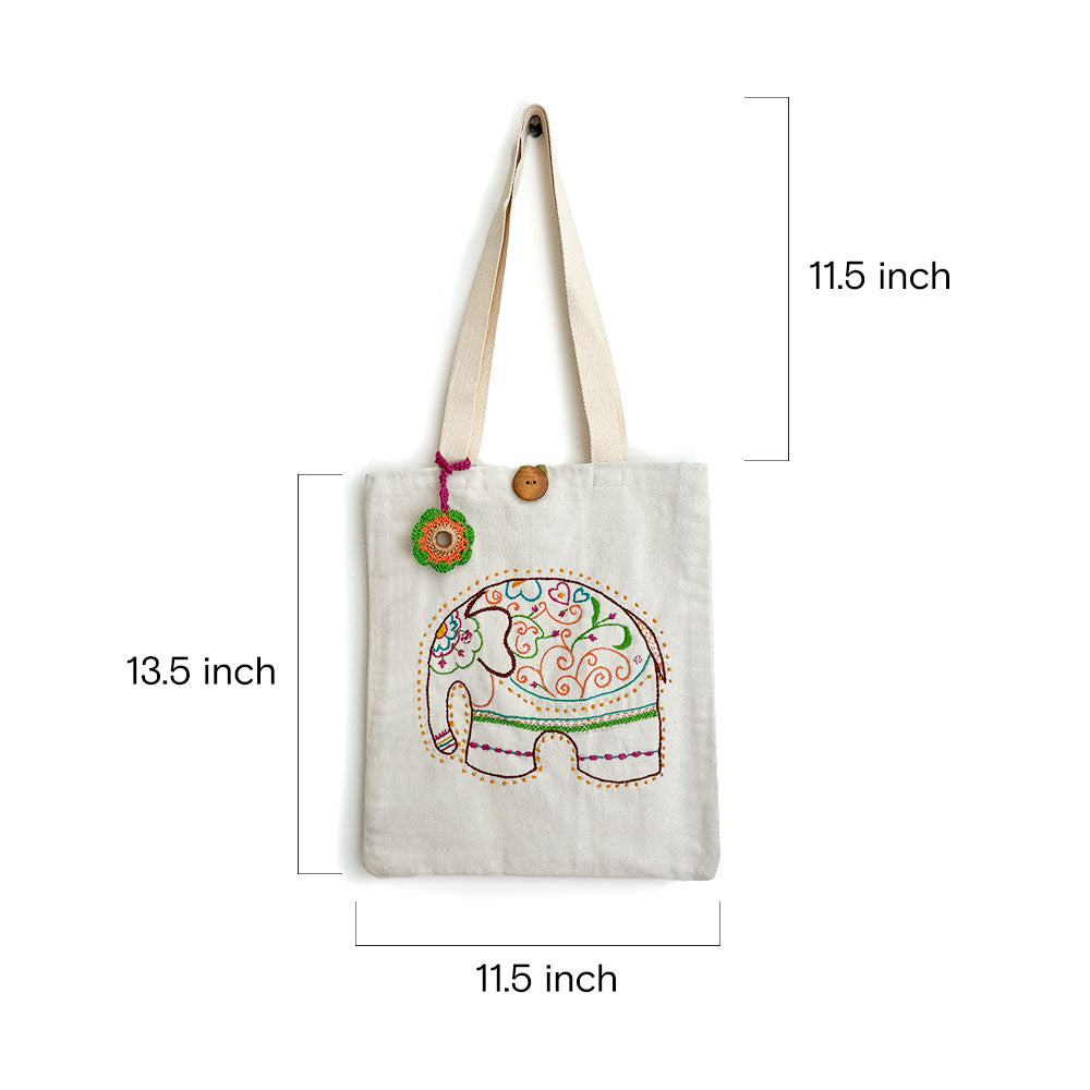 Regal Elephant Embroidered Tote - Madhues