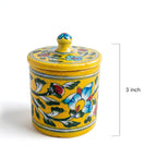 Artisanal Yellow & Blue Floral Blue Pottery Jar with Lid Set of 3