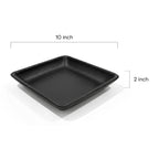 Black square plate with dimensions labeled on a white background
