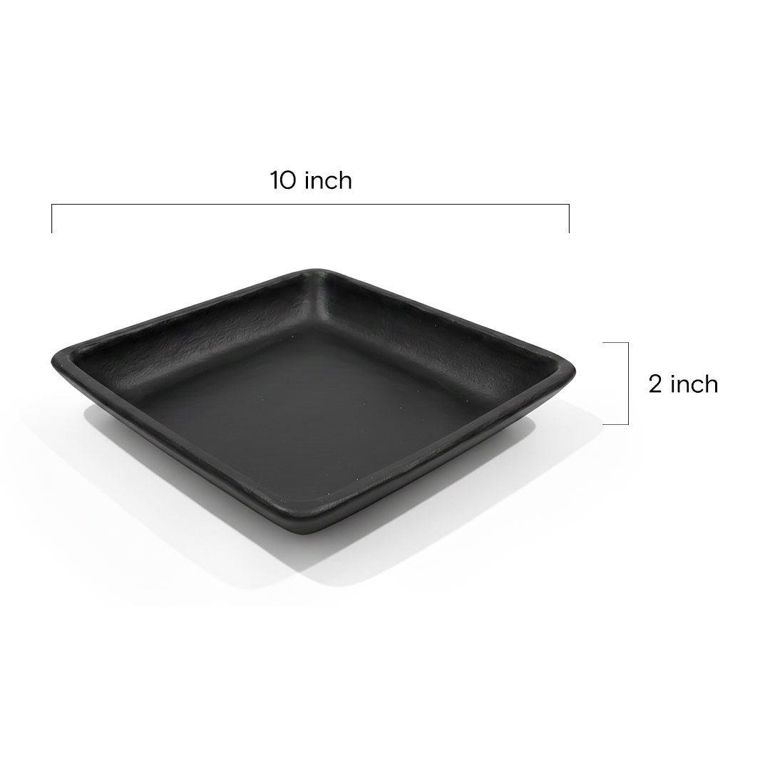 Handcrafted Square Longpi Black Pottery Tray