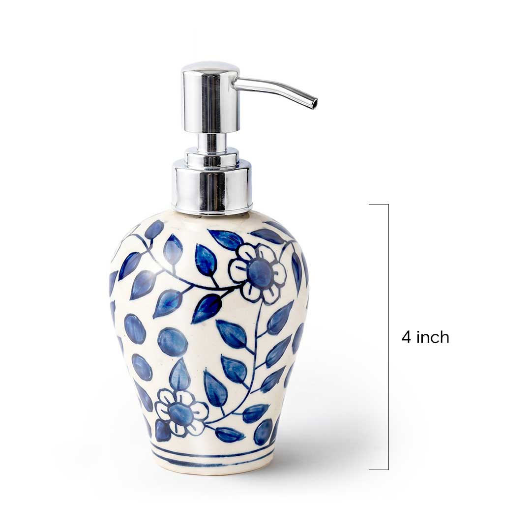 Azure Bloom Blue Pottery Soap Dispenser