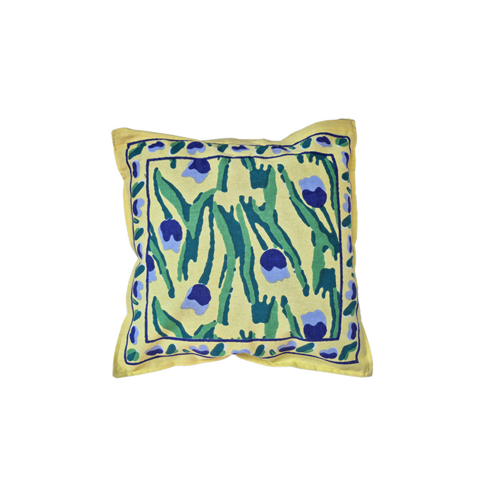 Lemon & Indigo Tulip Block Print Cushion Cover Set of 2 - Madhues