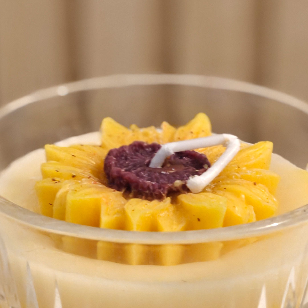 Elegant Scented Sunflower Candle in Ornate Glass Holder