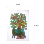Gond Art Bird Couple on Tree - Handmade Paper Painting