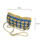 Handmade Jute Crochet Crossbody Bag - Blue & Natural Pattern