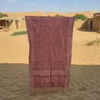 Earthy Mauve Handloom Slub Weave Pattu Scarf with Geometric Detail