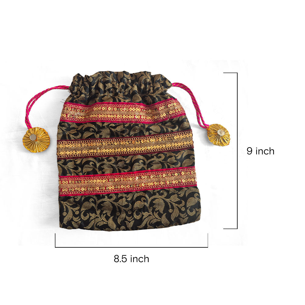Royal Black and Gold Potli Bag