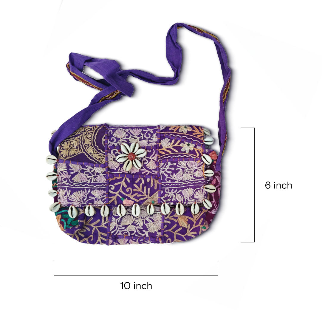 Purple Kasida Kari Embroidered Sling Bag with Shells