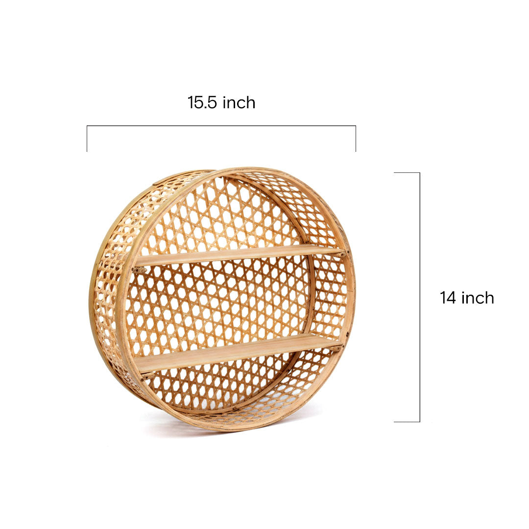 Circular Rattan Woven Wall Shelf - Boho Decorative Shelving