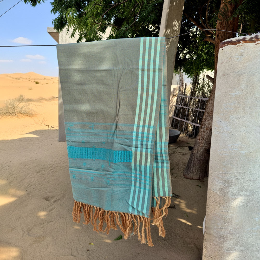 Lightweight Aqua & Grey Handwoven Stripe Scarf/Stole