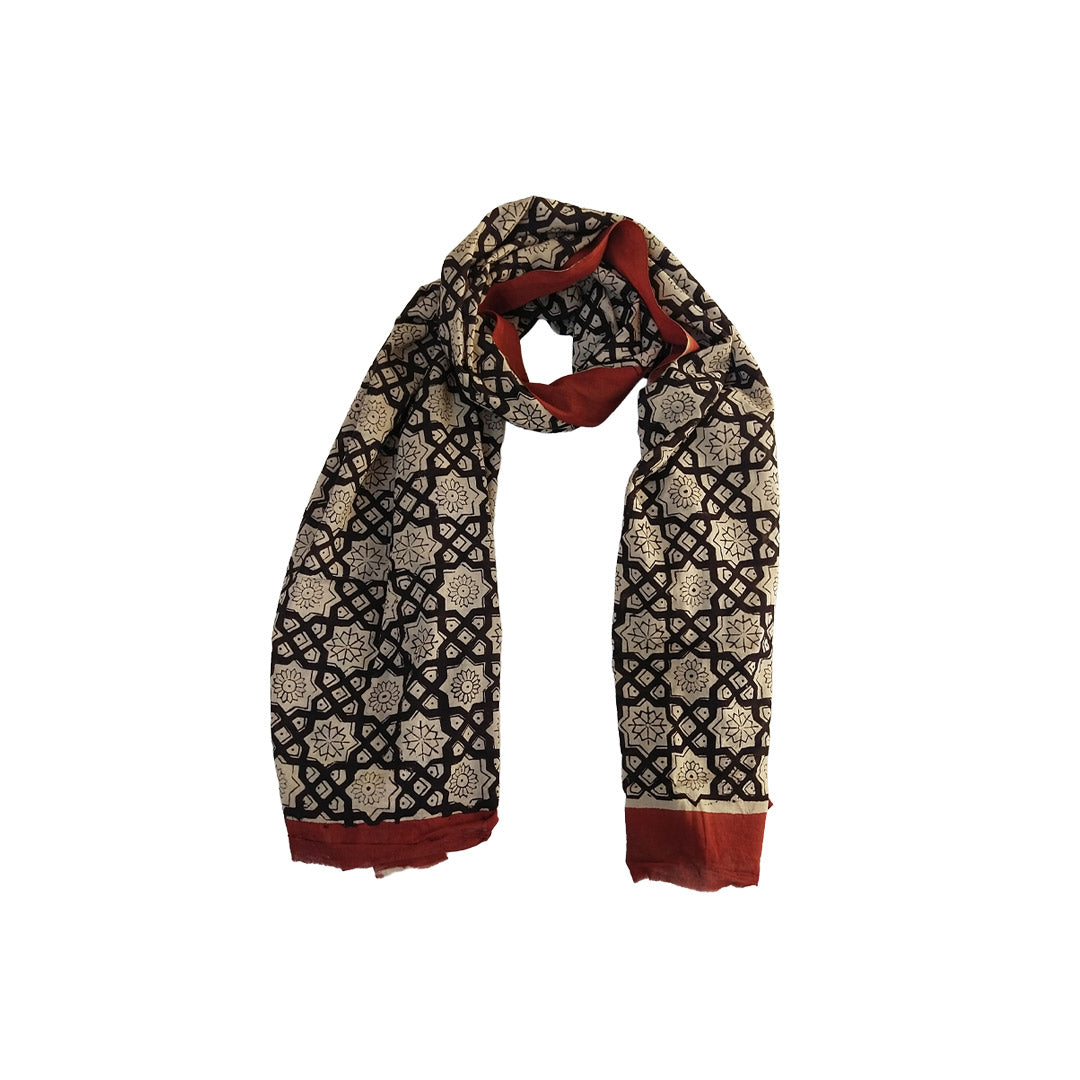 Block Printed Cotton Scarf - Geometric Floral Design