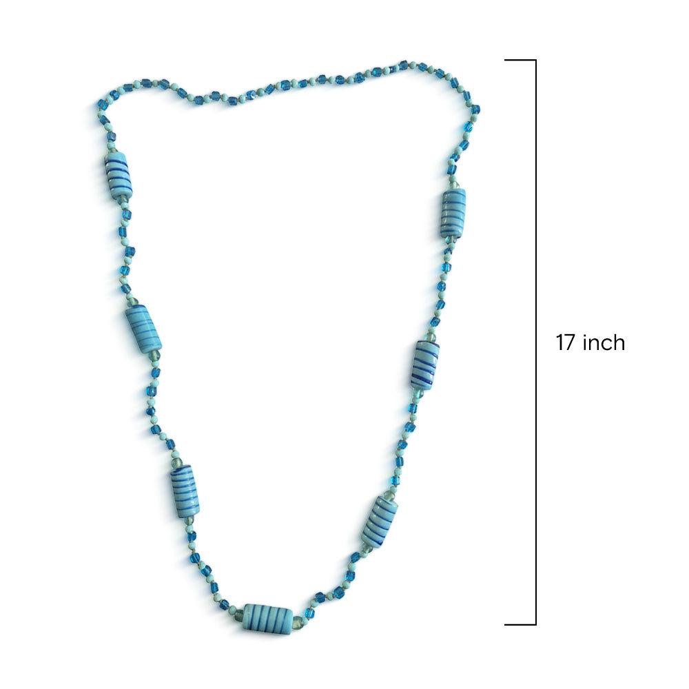 Aqua Murano Style Striped Glass Tube Opera Necklace