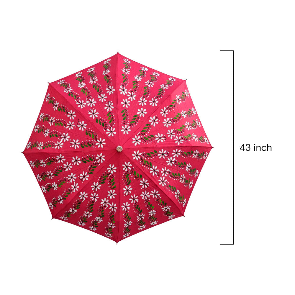 Scarlet Daisy Vine Embroidered Umbrella - Madhues