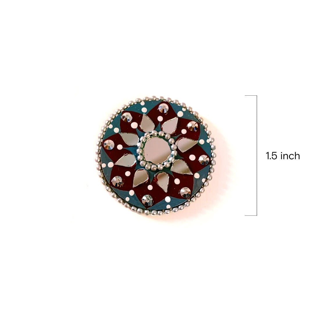 Maroon & Teal Hand-Painted Adjustable Mirror Work Ring - Image 2