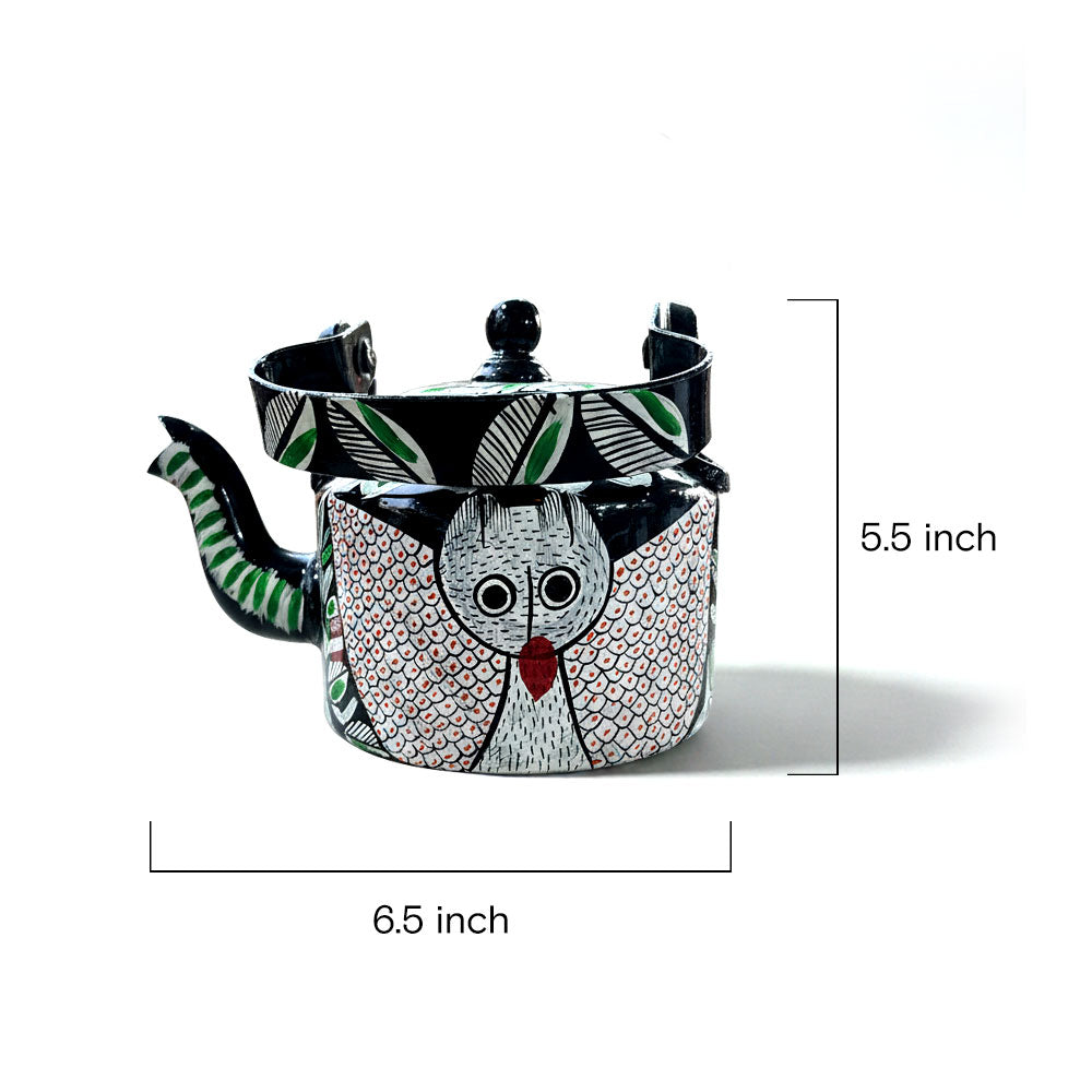 Wisdom & Wealth: Handcrafted Pattachitra Owl Motif Decorative Kettle - Madhues