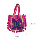 Pink Kasida Kari Embroidered Boho Tote Bag with Tassels