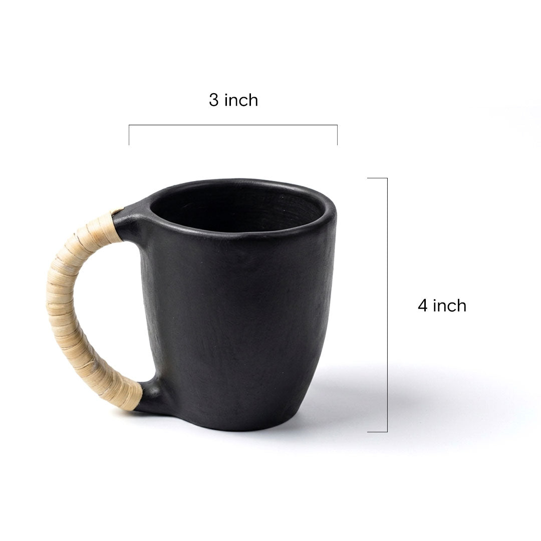 Longpi Black Pottery Mug with Cane-Wrapped Handle