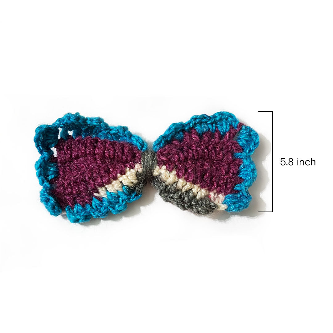 Handcrafted Crochet Bow Hair Clip - Vibrant Plum & Teal