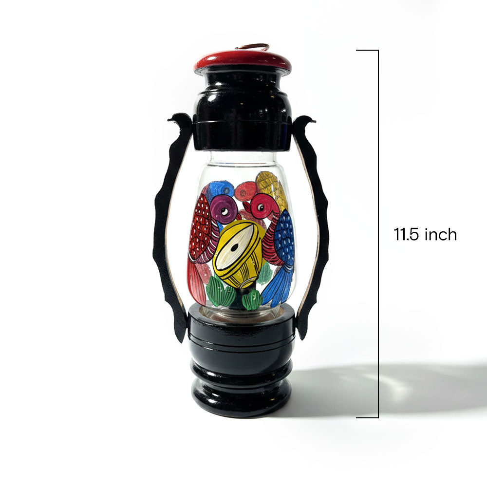 Melody in Glass: Handcrafted Pattachitra Bird & Musical Motif Lantern - Madhues