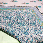 Turquoise Floral Buti Block Print Quilt