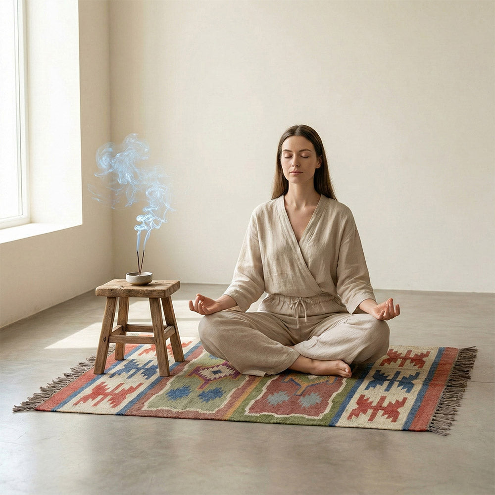 Handmade Jute Geometric Durrie Rug - Vibrant Multicolored