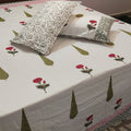Mughal Bloom Hand-Blocked Cotton Bedsheet with Pillowcases - Madhues